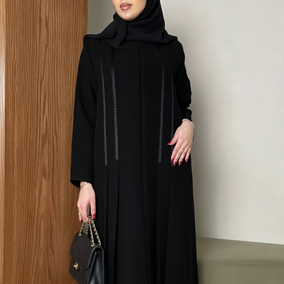 Picture of Vertical Embroidery Abaya Subtle Front Pleats